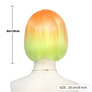 Courte perruque bob dégradée orange et jaune, idéale pour les fêtes, le cosplay et le style quotidien.