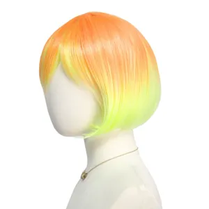 Perruque bob courte dégradée colorée cheveux synthétiques fête cosplay mode coiffure orange