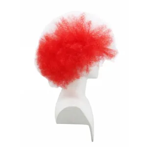 Vibrant red afro wig, curly costume hair piece for parties, holidays, and sports fan events.
