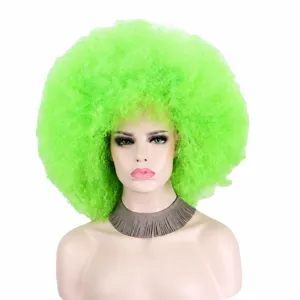 Vibrant neon green afro wig synthetic short curly costume wig for Halloween party events