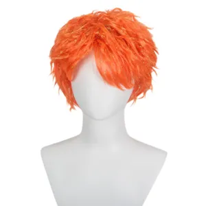Orange short spiky cosplay wig for men anime Halloween costume hair fluffy synthetic