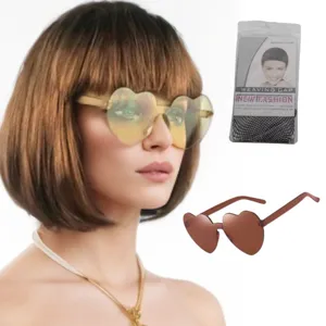 Korte bob pruik met hart zonnebril feest kostuum mode accessoire set voor vrouwen