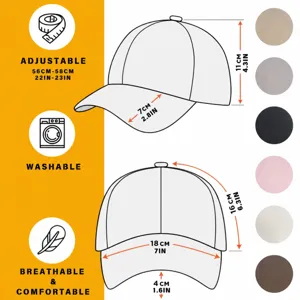 Guide des tailles de casquette de baseball réglable avec dimensions, design respirant.