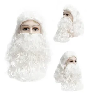White curly Santa Claus wig and beard set, perfect for Christmas holiday costume party events.
