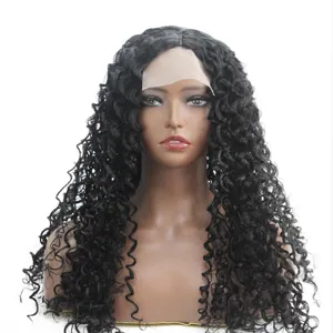 Long curly lace front synthetic wig for women, natural black daily wear fashion hair.
