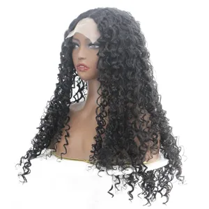 Long curly black synthetic lace front wig, natural looking daily wear fashion hair extension.