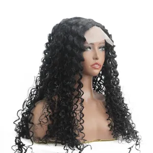 Detailed view of the luxurious black curly lace front wig showcasing natural texture and volume.