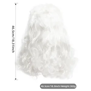 White long curly Santa Claus wig for Christmas cosplay and holiday dress up party events.