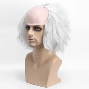 Parrucca calva bianca Halloween per costume cosplay scienziato pazzo vista dettaglio