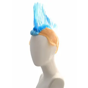 Punk blue mohawk wig costume hairpiece for party cosplay football match funny dress up