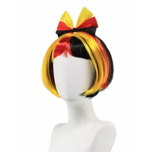 Germany flag colors bob wig with bow hairpin set, perfect for football match party fan props.