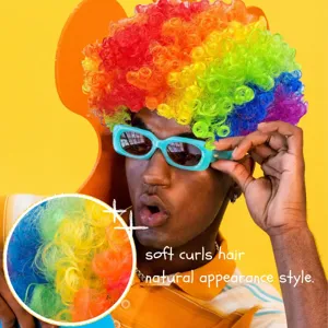 Parrucca afro riccia multicolore per festa vacanza divertente clown cosplay oggetto