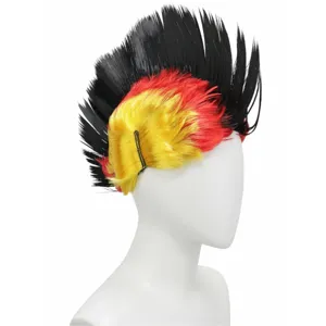 Drôle de perruque punk Mohawk noir rouge jaune costume de fête postiche coiffe de festival