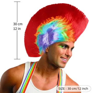 Perruque punk mohawk colorée pour fête, grand accessoire de cheveux crête de coq.