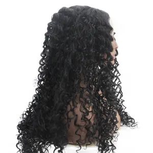 Long curly lace front synthetic wig for women, natural black daily wear fashion hairpiece.