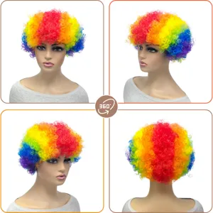 Parrucca afro multicolore arcobaleno clown costume festa capelli ricci colorati per eventi festivi