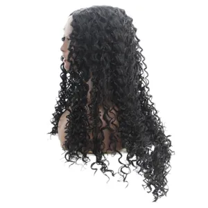 Long black curly lace front wig for women daily fashion natural looking synthetic hair