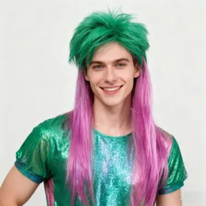 Two Tone Tinsel Fluffy Wig Medium Long Hair Colorful Synthetic Hair For Festival Party Carnival Cosplay Headwear