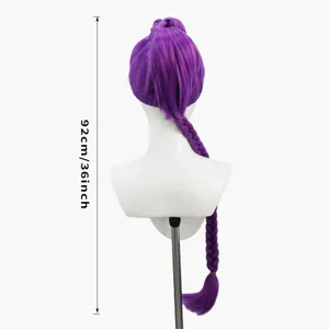 Purple long braided cosplay wig high ponytail synthetic hair 92cm 36inch for anime character