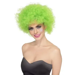 Parrucca afro riccia verde neon per feste, costumi e cosplay, accessorio per capelli divertente.