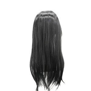 Parrucca sintetica lunga liscia nera riga in mezzo halloween cosplay da donna.