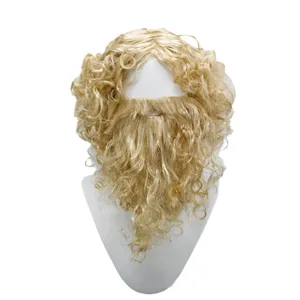 Blonde krullende Kerstman pruik en baard set voor vakantie cosplay feest verkleed rekwisieten