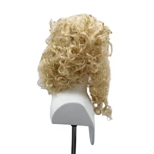 Blonde krulpruik voor kerstman kostuum en cosplay feest, lang synthetisch haar styling.