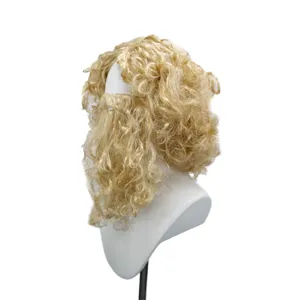 Blonde krullende kerstman pruik en baard set voor vakantie cosplay, verkleedpartij en feestdagen.