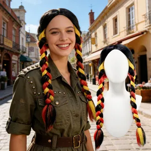 Synthetic Fiber Braided Wig World Cup National Flag Color Double Braids Party Performance Cosplay Hair Wig