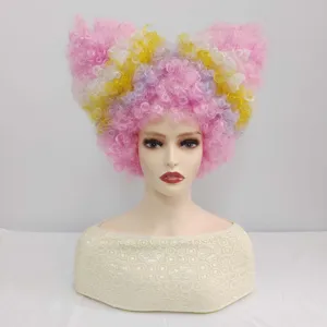 Colorful fluffy curly wig detail, multi-color dyed afro hair for party and events.