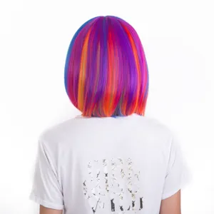 Rainbow bob wig short colorful hair for cosplay party festival women synthetic hair 1pc
