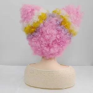 Colorful fluffy curly wig detailed view for party festival cosplay and carnival events