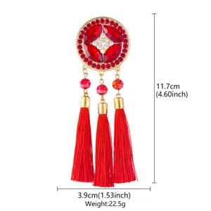 Elegante spilla con nappina di cristallo rosso stile cinese in lega per abito da sera