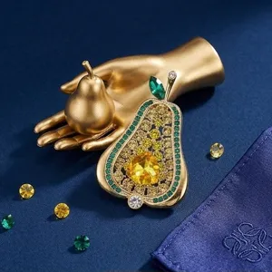 Elegante broche de pera vintage mujer oro cristal estrass moda lujo accesorio joya