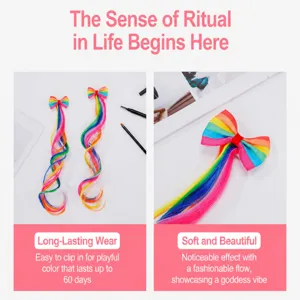Kids colorful bow hair clip rainbow synthetic hair extension sweet cute hairpin for girls