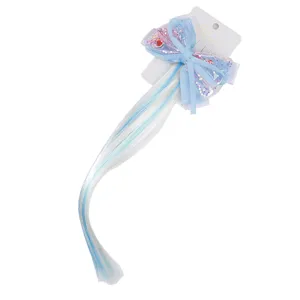 Kids colored hair extension bow hairpin sweet gradient wig braid cute girls hair accessories