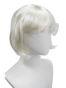 White short bob synthetic wig with bangs and cute heart glasses for cosplay parties.