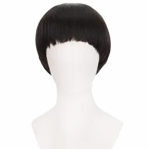 Kurze schwarze Bob Perücke glattes Haar Pony Pilzkopf synthetische Perücke für Alltag