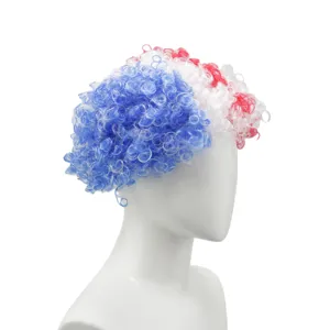 Fan afro wig red white blue curly hair short sports cheering party costume accessory