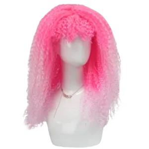 Perruque afro longue bouclée rose colorée pour fête costume mode amusante cheveux synthétiques