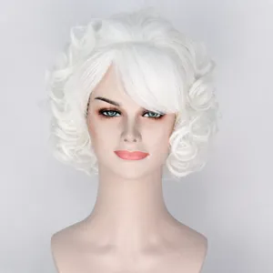 Peluca corta rizada blanca para mujer, peluca de disfraz ondulada esponjosa para cosplay fiesta.