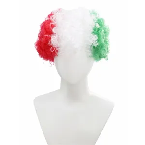 Italian flag color afro wig short curly hair fan cheering props for sports matches parties.