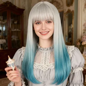 Lolita Lange Ste Sfeervolle Verloop Pruik Lichtgrijs Blauw Pony Synthetisch Haar Hoge Temperatuur Vezel Cosplay Feest Pruik