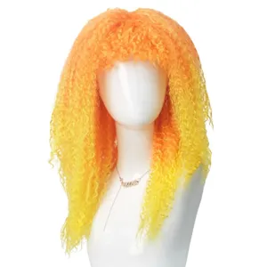 Perruque longue et bouclée orange et jaune vif, style africain pour fêtes déguisées.