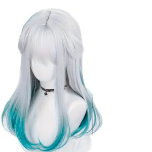 Lolita lichtgrijs blauw verloop lange steile haarperuik met pony voor dames mode