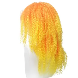 Dégradé orange jaune longue perruque afro bouclée costume postiche pour fête vue principale