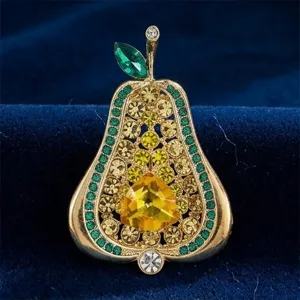 Broche de Fruta de Pera Vintage para Mujer Aleación Chapada en Oro Strass Corsé Joyería de Moda Vestido Pasador Accesorios Regalo