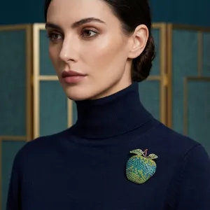Stunning gradient pavé crystal apple brooch, elegant fashion pin for women clothing.