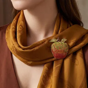 Stunning gradient rhinestone apple brooch, elegant fashion fruit pin for women's luxury outfit.