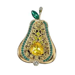 Broche vintage dorado en forma de pera con diamantes de imitación para mujer, joya.